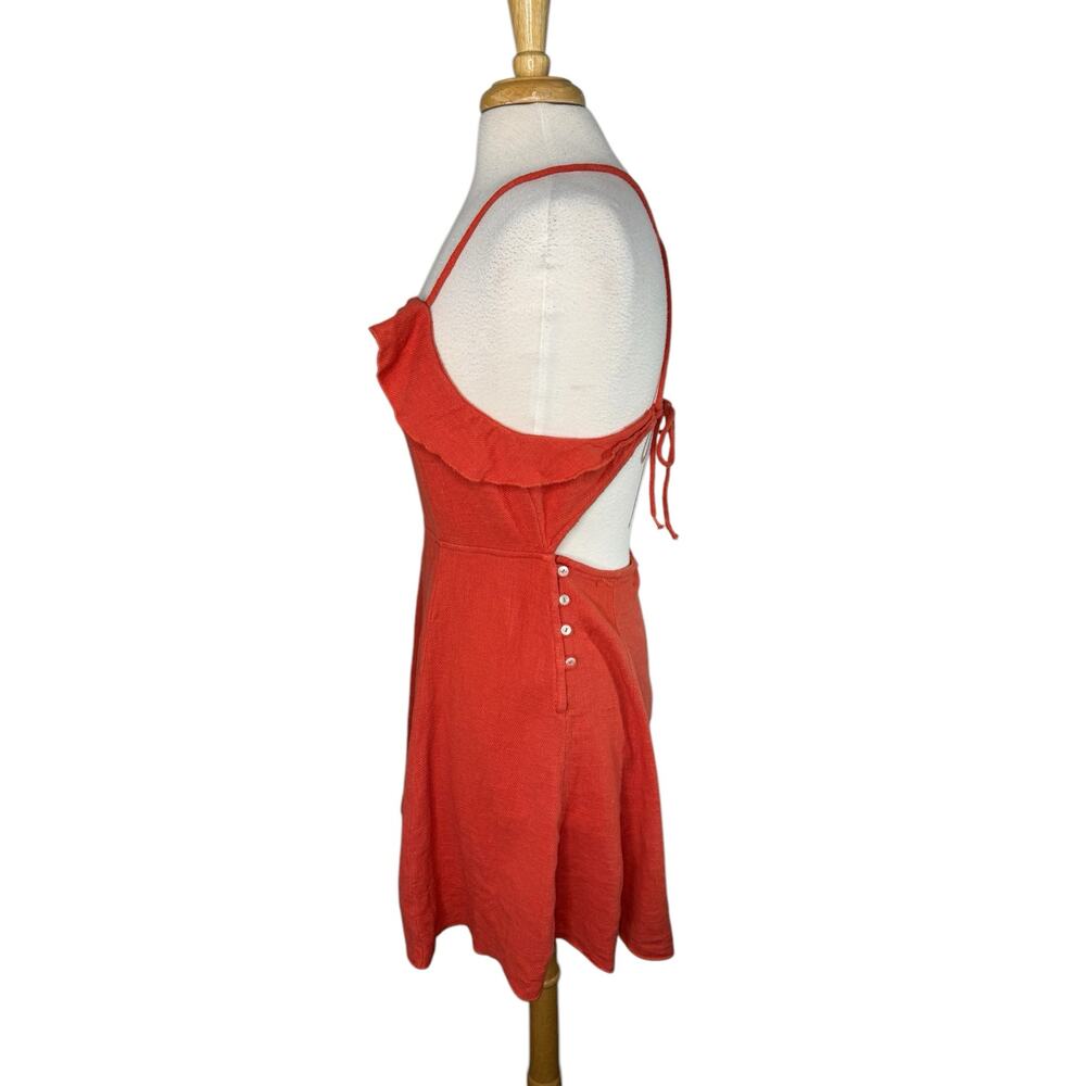 FREE PEOPLE Orange More Than Gauze Cotton Tie-Back Halter Mini Dress Size Large - Picture 2 of 13